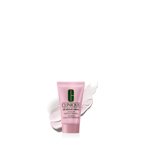 Clinique All About Clean Rinse-Off Foaming Face Wash With Hyaluronic Acid + Glycerin For Oily Skin Types | Dissolves Makeup + Sunscreen, Mini Travel Size, 1 Fl Oz