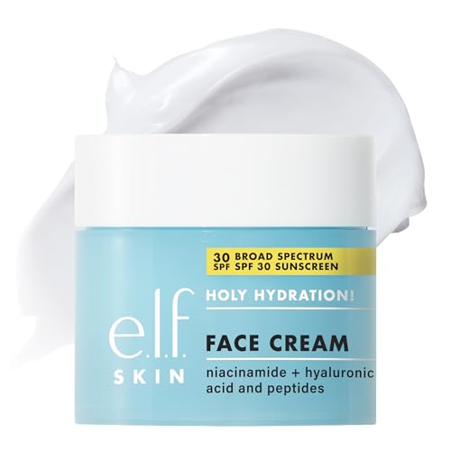 e.l.f. Holy Hydration! Face Cream Broad Spectrum SPF 30 Sunscreen Moisturizer, Made with Hyaluronic Acid, Niacinamide & Peptides, Lightweight Daily Protection, 1.7 oz