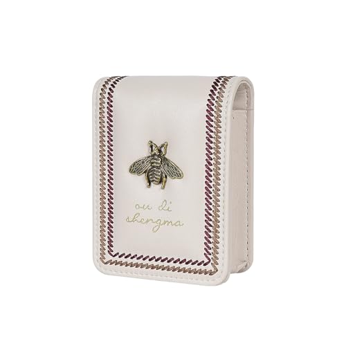 JANKOW Genuine Leather Mini Lipstick Case with Mirror, White Portable Lipstick Makeup Bag, Compact Travel Cosmetic Pouch for Purse, 1-Pack