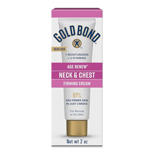 Gold Bond Age Renew Neck & Chest Firming Cream, 2 Oz, Hydrates, Renews, and Visibly Improves Firmness, Texture & Elasticity of Aging Skin, Non-Greasy, Dermatologist-Tested, Hypoallergenic, Unscented