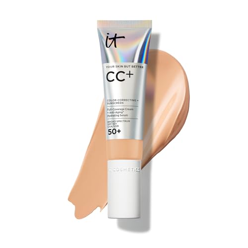 IT Cosmetics CC+ Cream (Medium) - Natural Full Coverage Foundation With SPF 50+, Color Corrector & Anti-Aging Hydrating Serum, Hyaluronic Acid + Peptides, Lightweight - 1.08 fl oz
