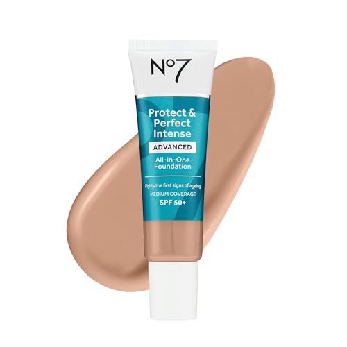 No7 Protect & Perfect Advanced All in One Foundation - Cool Beige - Age Defying Foundation Makeup with SPF 50 - Makeup Base Cream Helps to Reduces Redness & Blurs Visible Pores (30ml)