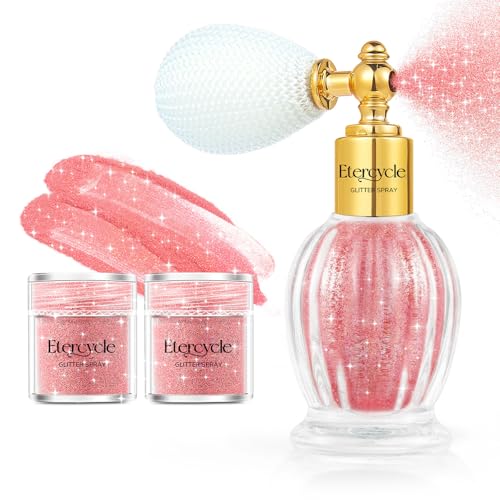 Etercycle Glitter Spray for Hair and Body, Pink Extra Fine Face Shimmer Powder, Shiny Fine Glitter Beautiful Face Makeup Glitter for Rave Accessories Easter Christmas Halloween Clothes