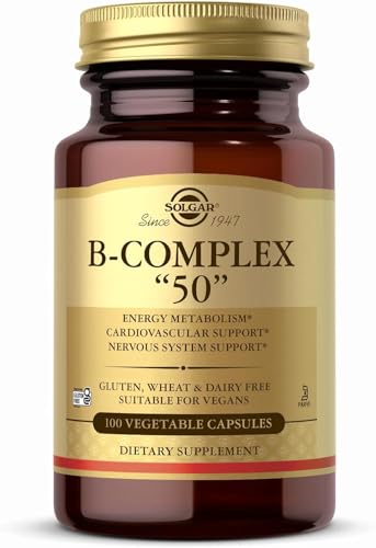 Solgar B-Complex “50”, 100 Vegetable Capsules - Energy Metabolism, Cardiovascular Support, Nervous System Support - Non-GMO, Vegan, Gluten Free, Dairy Free, Kosher - 100 Servings