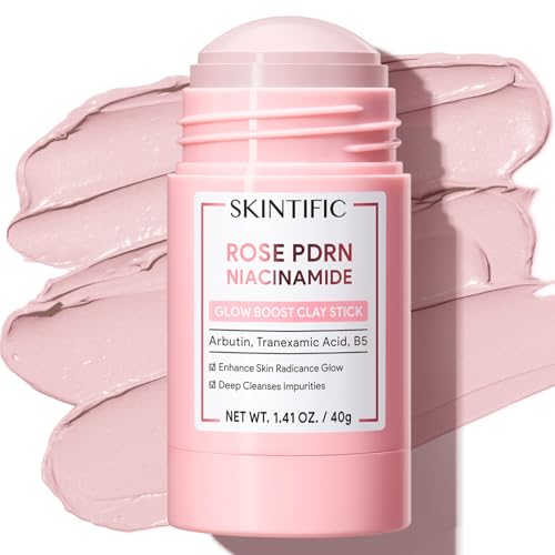 SKINTIFIC Rose PDRN Niacinamide Clay Mask Stick for Face, Brightening & Pore Cleansing, 2% Niacinamide, Alpha-Arbutin & Tranexamic Acid, Oil Control Hydrating Clay Stick for Dull Skin