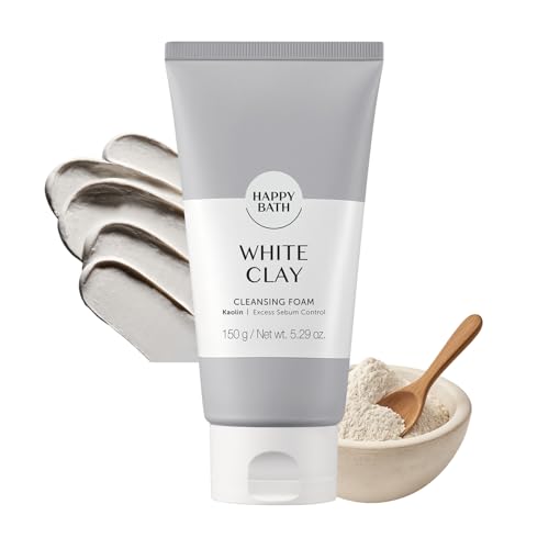 HAPPY BATH White Clay Facial Cleanser, Natural Deep Pore Cleanser, Combination to Oily Skin, Korean Foaming Face Wash, Gentle Formula for Daily Use, 5.29 Fl Oz.