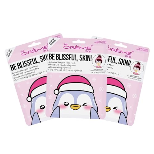 The Crème Shop Be Blissful, Skin! Penguin Holiday Holiday Animated Face Sheet Mask | Korean Sheet Mask | Holiday Gifts for Women | Stocking Stuffers (3 Pack)