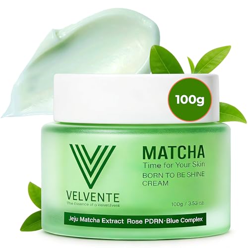 VELVENTE Matcha Facial Moisturizer with Rose PDRN, Korean Peptides Hydrating Firming Cream for Anti Aging, Dark Spot & Uneven Skin Tone, Soothing Radiance for Soft, Glowy Skin, All Skin Types, 3.53 oz
