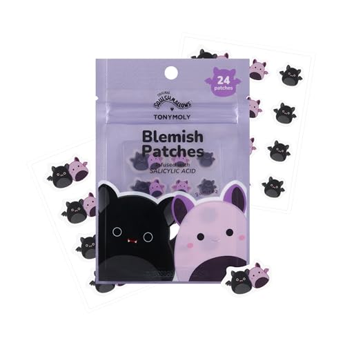 TONYMOLY x Squishmallows Halloween Emily + Zumirez the Bat Blemish Patches – Hydrocolloid Acne Spot Treatment with Salicylic Acid – Cute K-Beauty Pimple Patches – 24 Count