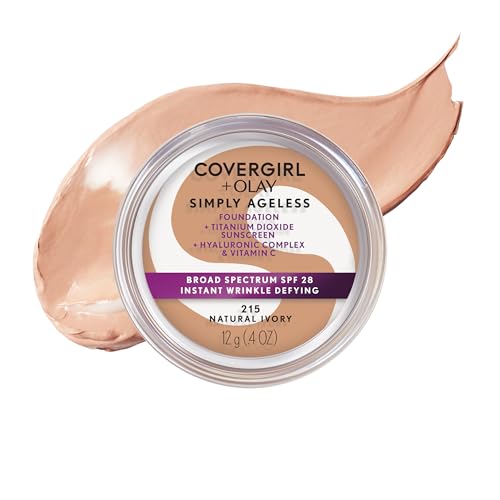 COVERGIRL Simply Ageless Instant Wrinkle Defying Foundation, SPF 28, Hyaluronic Complex & Vitamin C - 215 Natural Ivory, Pack of 1