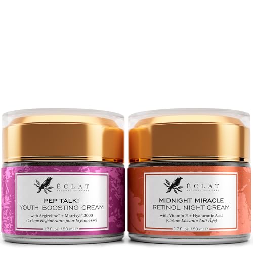 Eclat Skincare Anti Aging Face Cream + Retinol Night Cream Set – Day & Night Face Moisturizer with Collagen Peptides, Hyaluronic Acid, Vitamins C+E – Hydrating Creams Helps Improve Wrinkles 50ml each