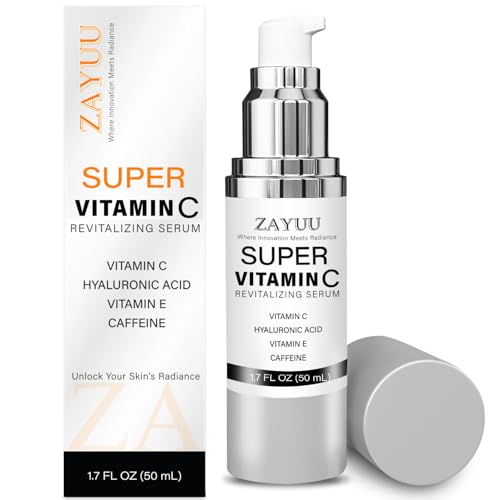 Super Vitamin C Face Serum for Mature Skin: Hydrating Brightening Formula - Vitamin C, Hyaluronic Acid, Vitamin E, Caffeine - Face Lift Serum for Wrinkles, Dark Spots - 1.7 fl. oz.