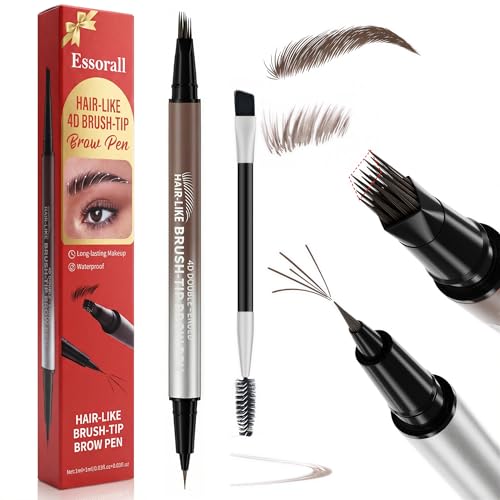 Eyebrow Pencil for Women, 2-in-1 Microblading Eyebrow Pen with 4D Square & Ultra-Fine Tips, Waterproof Long-Lasting Brow Pencil, Hair-Like Strokes for Natural Fuller Brows with Brow Brush, Brown