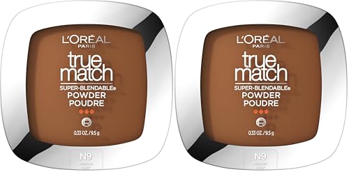 L'Oreal Paris True Match Super Blendable Oil Free Powder Foundation, N9 Medium Deep, 0.33 oz (Pack of 2)