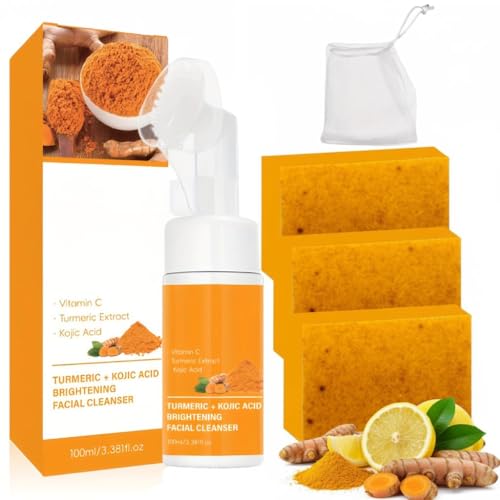 RUNMAT Turmeric Soap Wash and Care Two Piece Set, Tuemeric Facial Cleanser & Turmeric Soap Combo, Cleansing Mousse for Facial Deep Cleansing and Body Skin Care