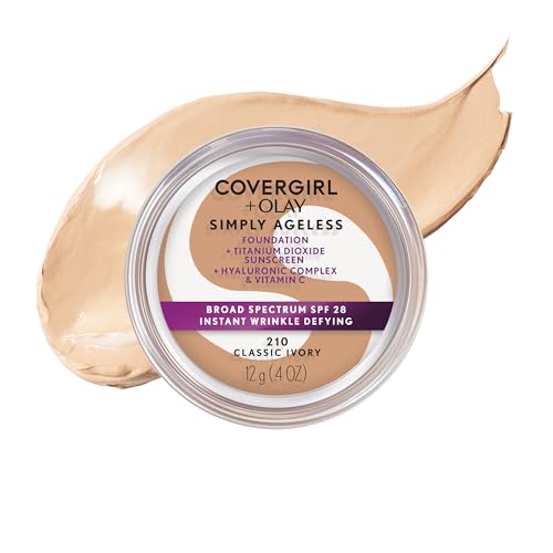 COVERGIRL+OLAY Simply Ageless Instant Wrinkle-Defying Foundation, 210 Classic Ivory, 0.44 Fl Oz (Pack of 1)