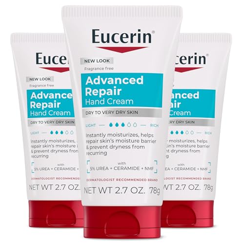 Eucerin Advanced Repair Hand Cream, Immediately Soothes and Repairs Very Dry Skin, Fragrance Free, Non Greasy, Fast Absorbing, Travel Size Hand Lotion, 2.7 Oz Tube, Pack of 3