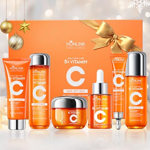 Glown 6-Piece Hydrating Skincare Set with Vitamin C & Niacinamide | Face & Body Care Kit with Cleanser, Toner, Serum, Moisturizer, Eye Cream & Body Lotion | Self-Care Gift Set for Women