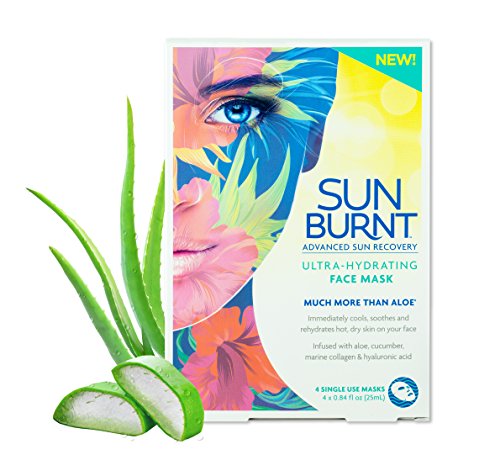 Sunburnt Ultra-Hydrating Face Sheet Mask, Advanced Sun Recovery, Treat Dry Sun Damaged Skin, For After Sun Exposure, Much More than Aloe, Soothes and Rehydrates Hot Dry Skin (4 single use masks)
