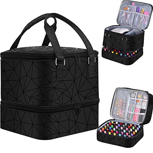 FCQQYWZ Nail Polish Organizer Case - Holds 42+ Bottles (15ml/0.5 fl.oz) and 1 Nail Lamp, Upgraded Double-layer Nail Polish Carrying Case Nail Storage Bag with Handles (Black)