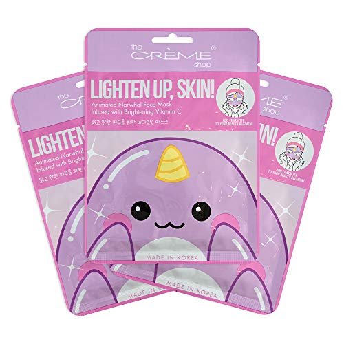 The Crème Shop | Korean Skin Care Lighten Up, Skin! Animal Narwhal Face Mask Sheet 3 Pack - Infused with Brightening Vitamin C