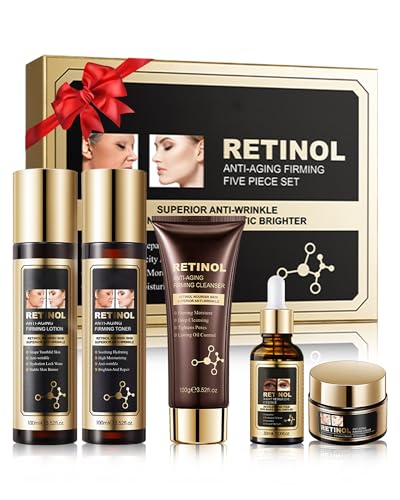 Skin Care Set,5 in 1 Moisturizing Anti Aging Firming Skincare Kit for Wrinkles Fine Lines,Facial Skincare Toiletries Product Set, Women’s Mother's Day Beauty Gift Kit for Mature Women Mom Mother Wife